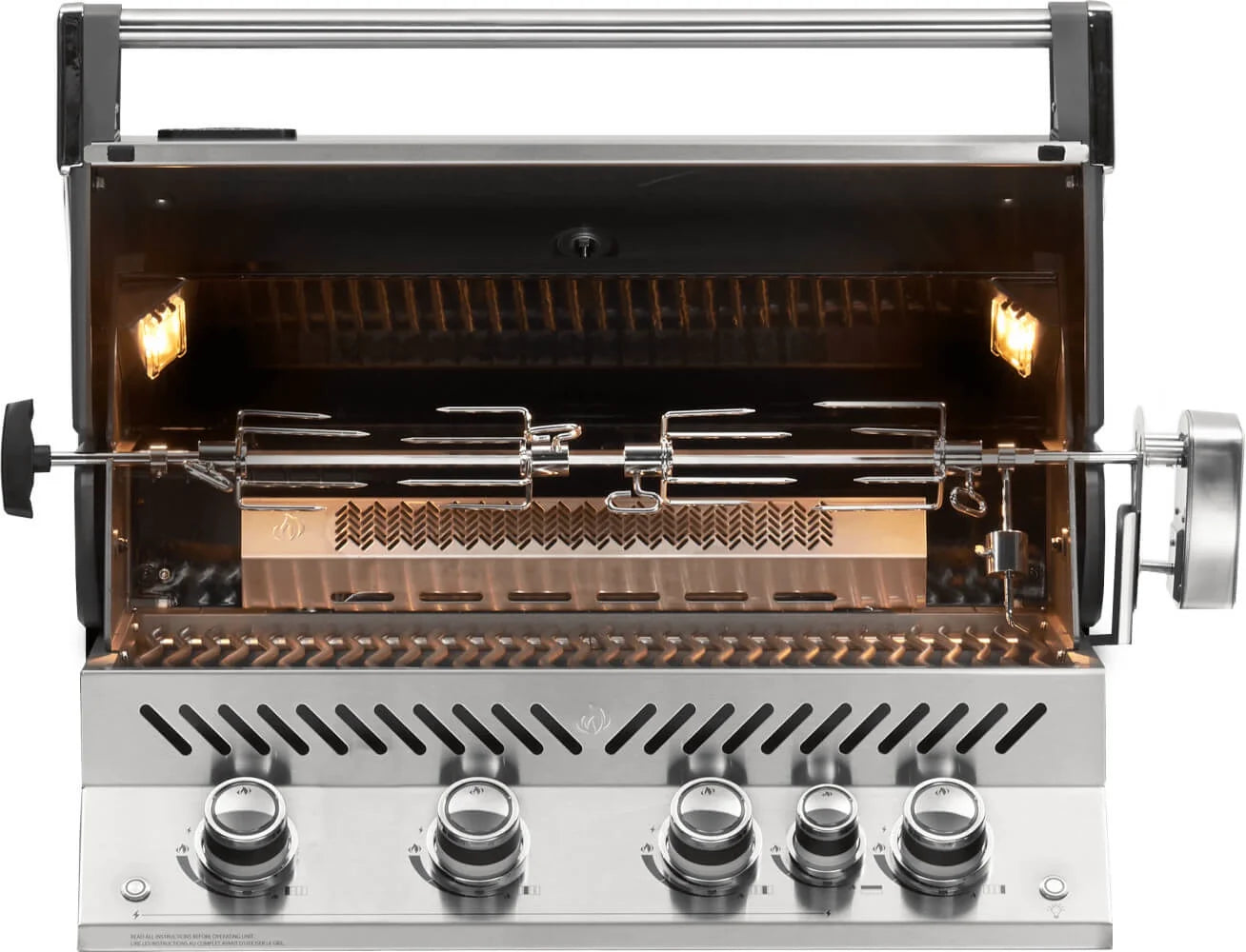 Napoleon Prestige PRO 500 Built-In Gas Grill with Optional Rotisserie Shown