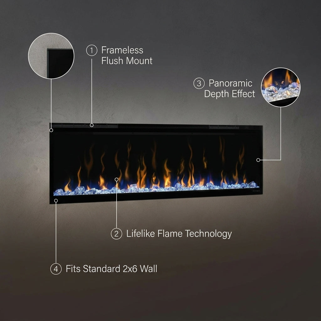 Dimplex Ignite XL Built-In Linear Electric Fireplace infographic