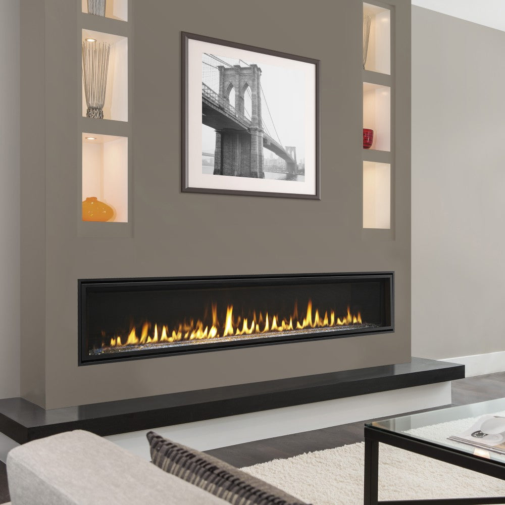 Majestic Echelon II 72-Inch Linear Vented Gas Fireplace in Living Room