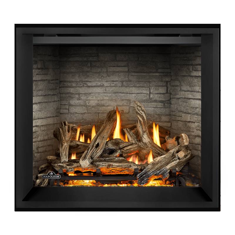 Napoleon Elevation X 36 Direct Vent Fireplace with Westminster Grey Herringbone Interior Panel and Birch Log Set