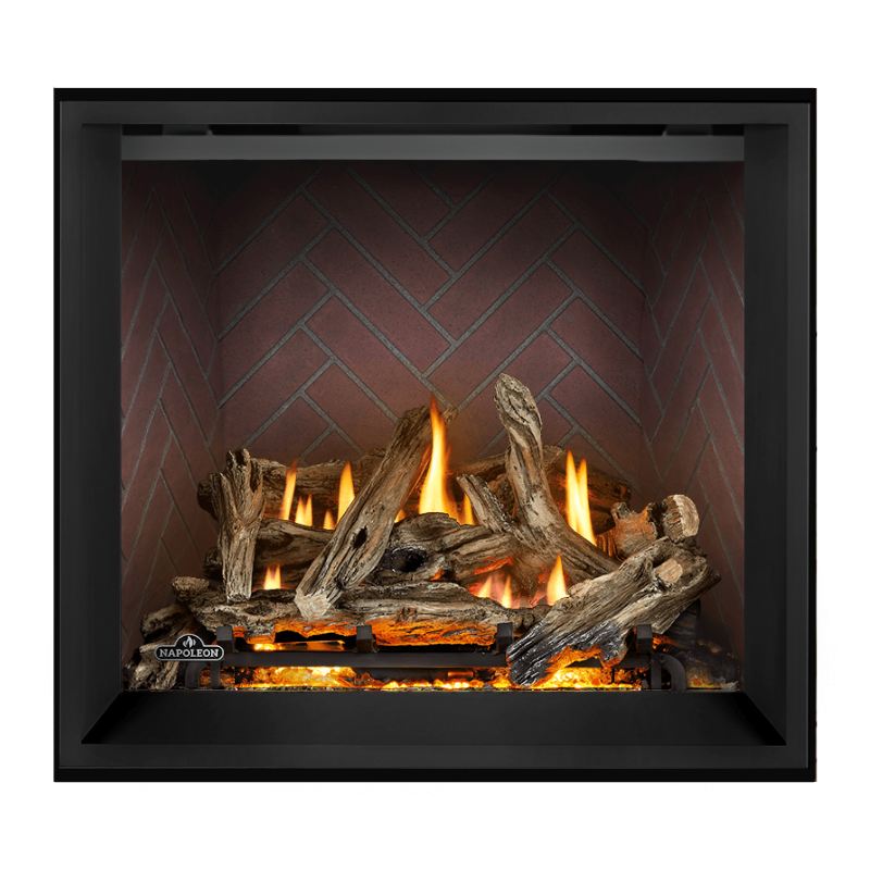 Napoleon Elevation X 36 Direct Vent Fireplace with Antique Ledgestone Brick Interior Panel and Birch Log Set