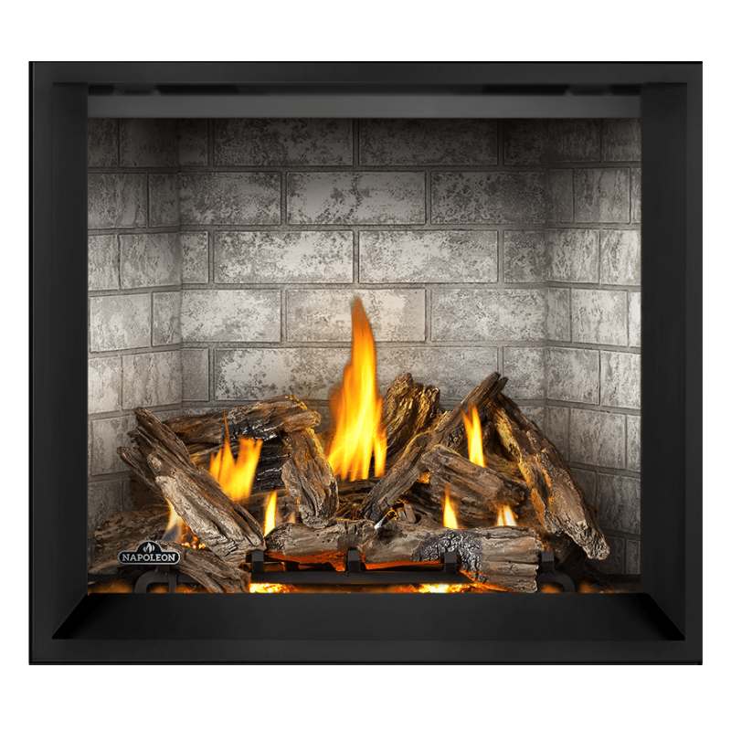 Napoleon Elevation X 42" Direct Vent Fireplace with Old Town Red Standard Interior Panel and Birch Log Set