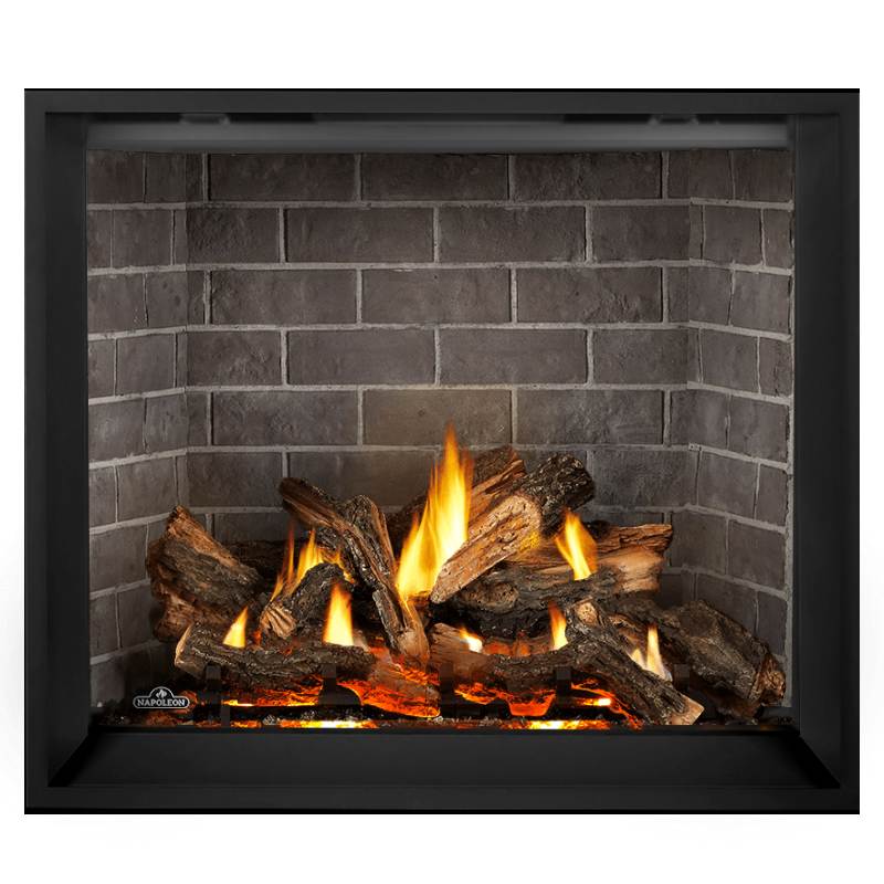 Napoleon Elevation X 42" Direct Vent Fireplace with Antique Ledgestone Brick Interior Panel and Split Oak Log Set