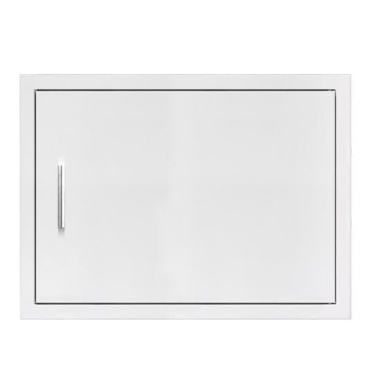 Single stainless steel horizontal cabinet door with a sleek handle, designed for outdoor kitchen or storage applications.