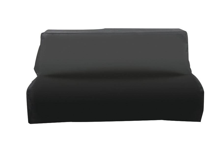 Black protective outdoor grill cover designed to shield a large barbecue from weather, dust, and sun exposure.