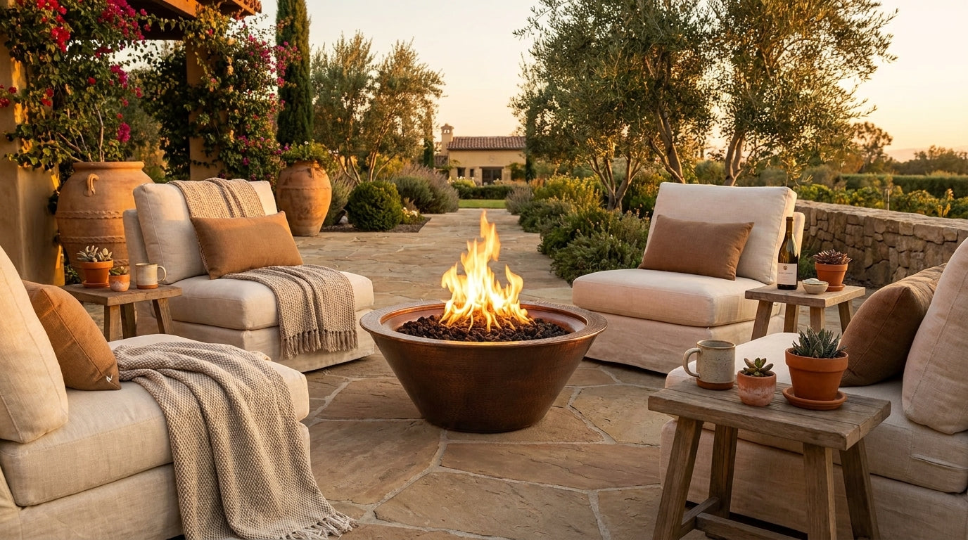The Outdoor Plus Cazo Fire Bowl - Hammered Patina Copper — Lifestyle