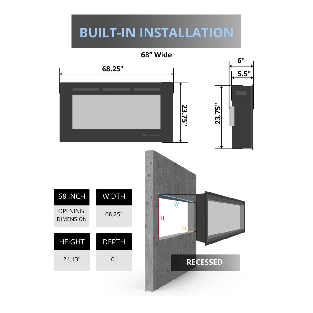 Modern Flames "Landscape Pro Slim" 68-inch electric fireplace specs