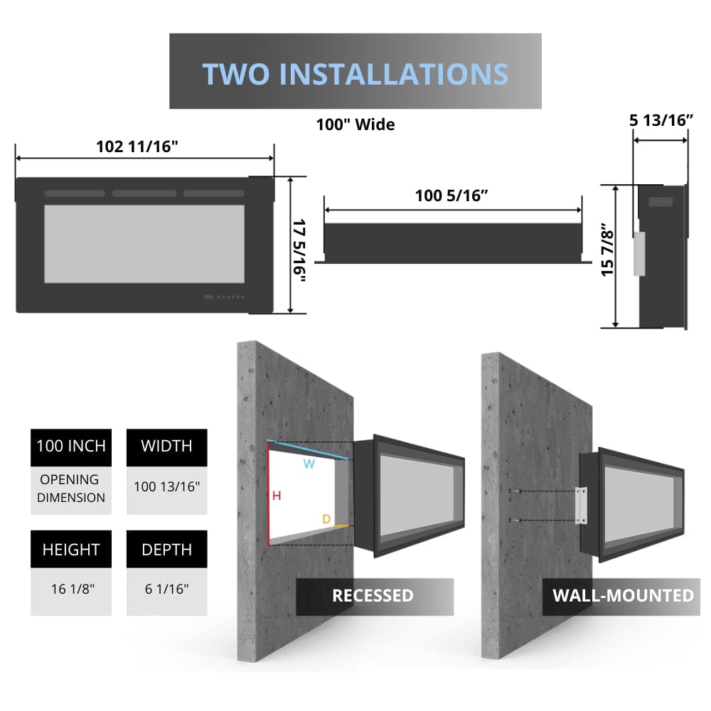 Napoleon Alluravision Deep 100-Inch Electric Fireplace Specs