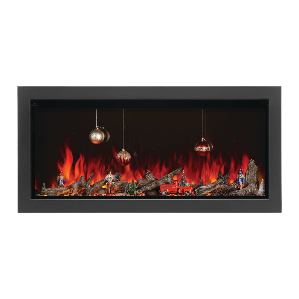 napoleon astound electric fireplace with holiday decor