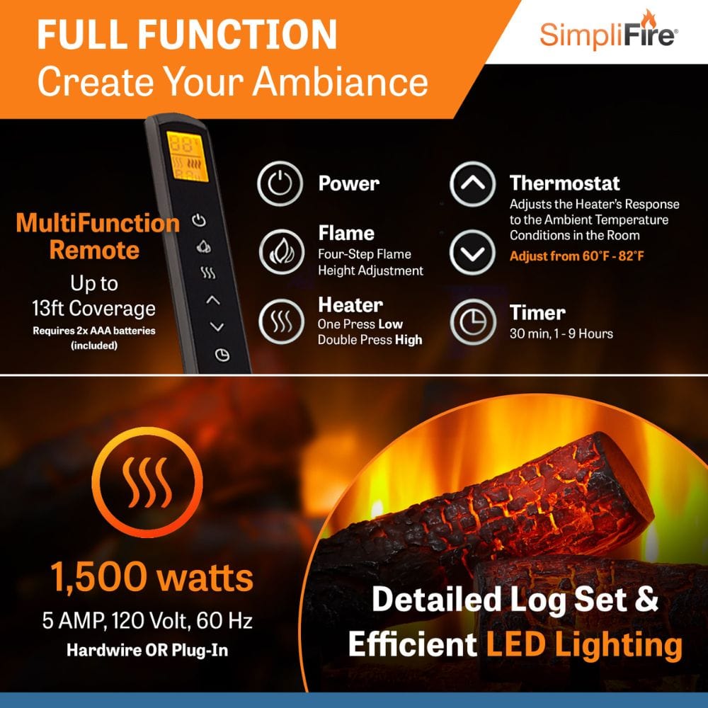 Simplifire Built-In Traditional Electric Fireplace Insert Features