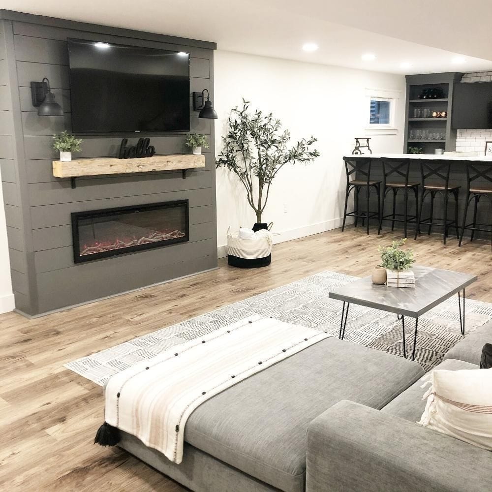 Modern Flames Spectrum Slimline Built-in Electric Fireplace in a Basement