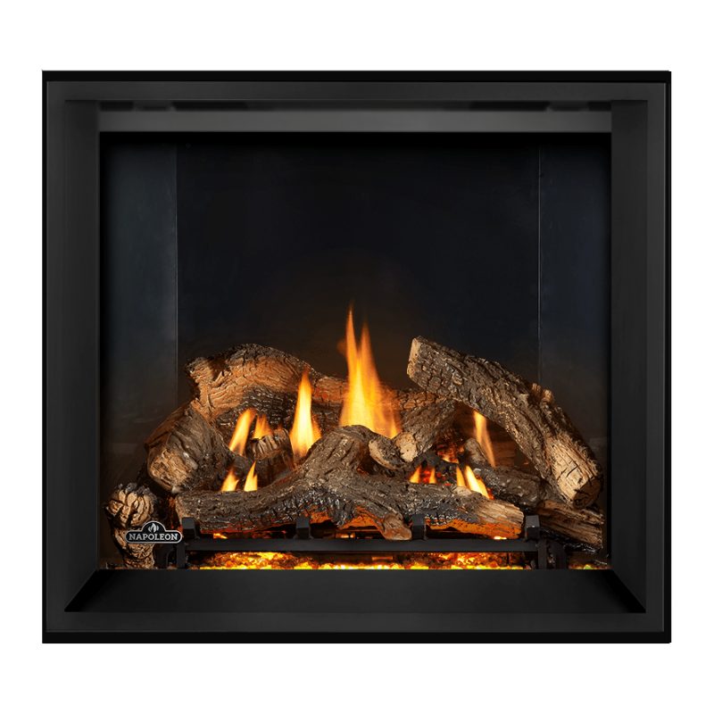 Napoleon Elevation X 36 Direct Vent Fireplace with Old Town Red Herringbone Interior Panel and Driftwood Log Set