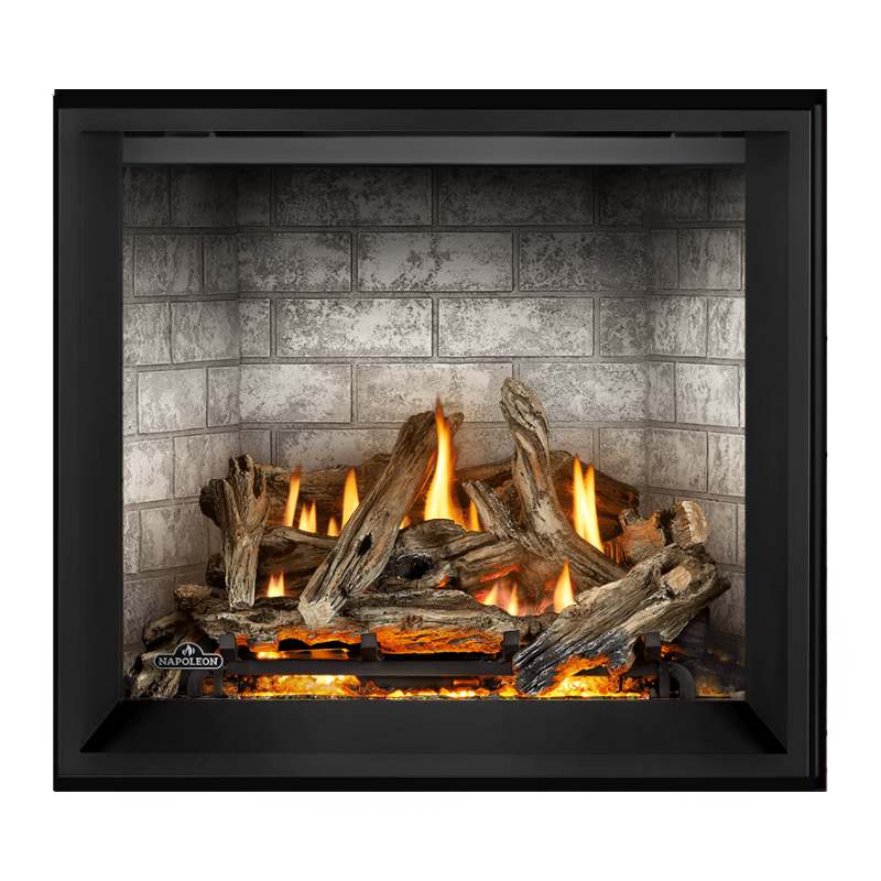 Napoleon Elevation X 36 Direct Vent Fireplace with Old Town Red Standard Interior Panel and Birch Log Set 