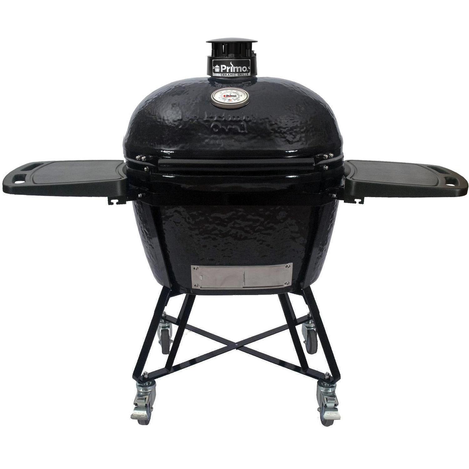 Primo All-In-One Oval XL 400 Ceramic Kamado Grill With Cradle, Side Shelves, And Stainless Steel Grates