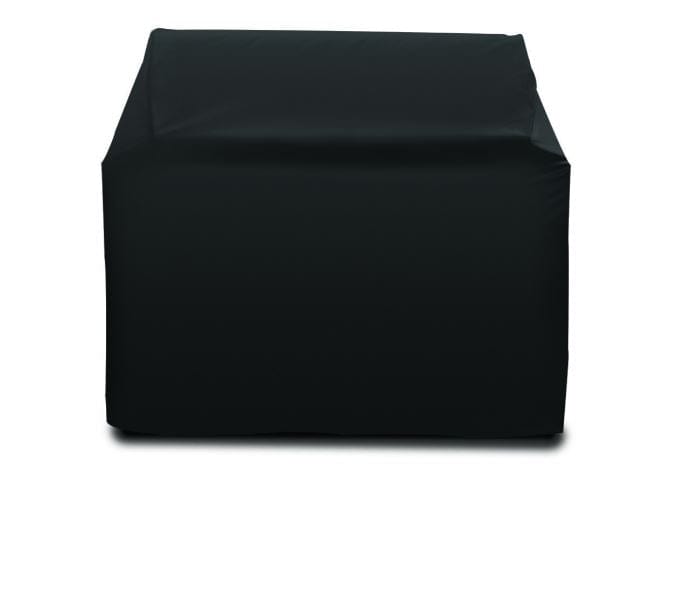 Black weather-resistant grill cover designed to protect outdoor barbecue equipment from dust, rain, and sun damage.