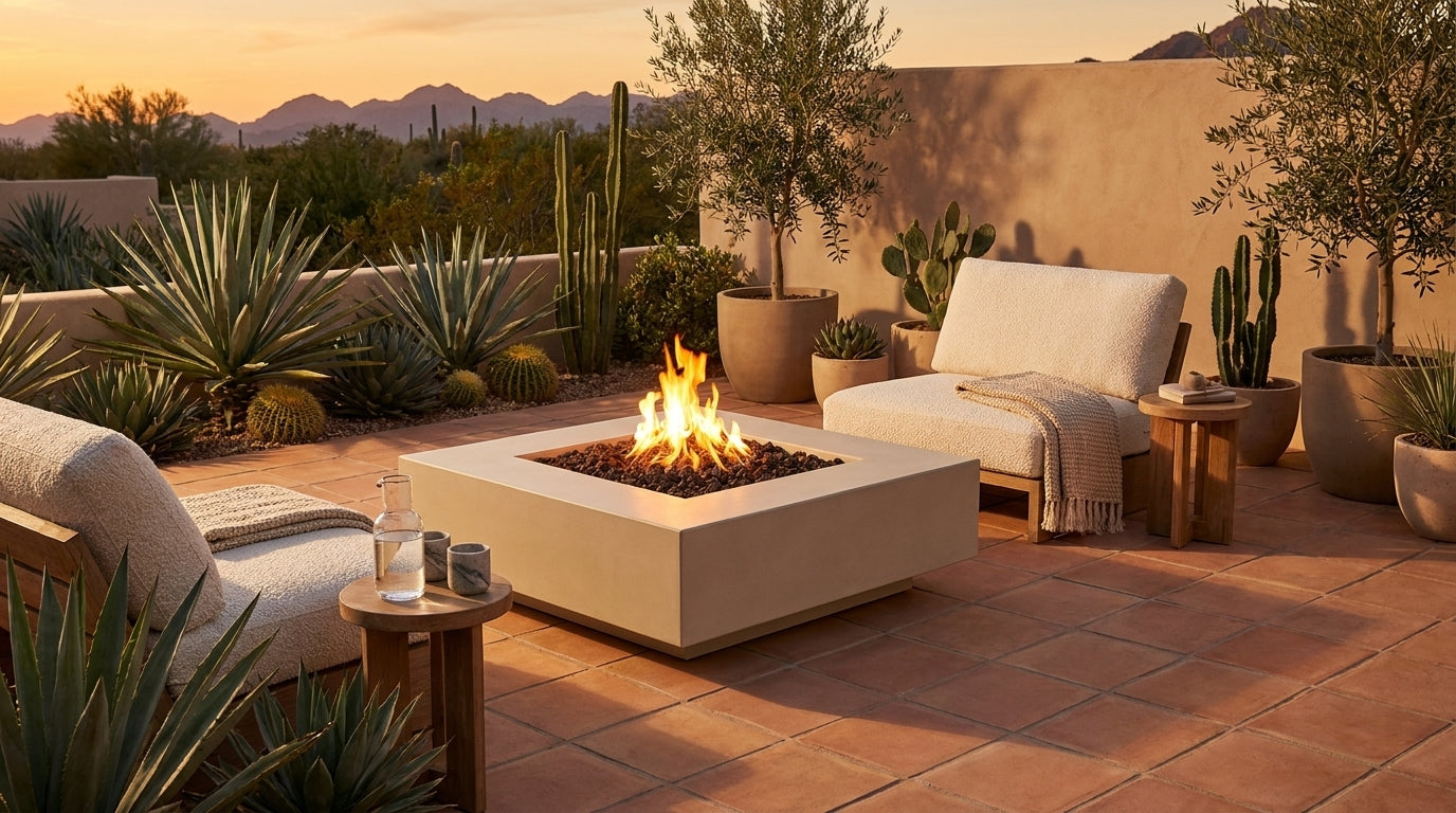 The Outdoor Plus Cabo Square Fire Pit - GFRC Concrete — Lifestyle