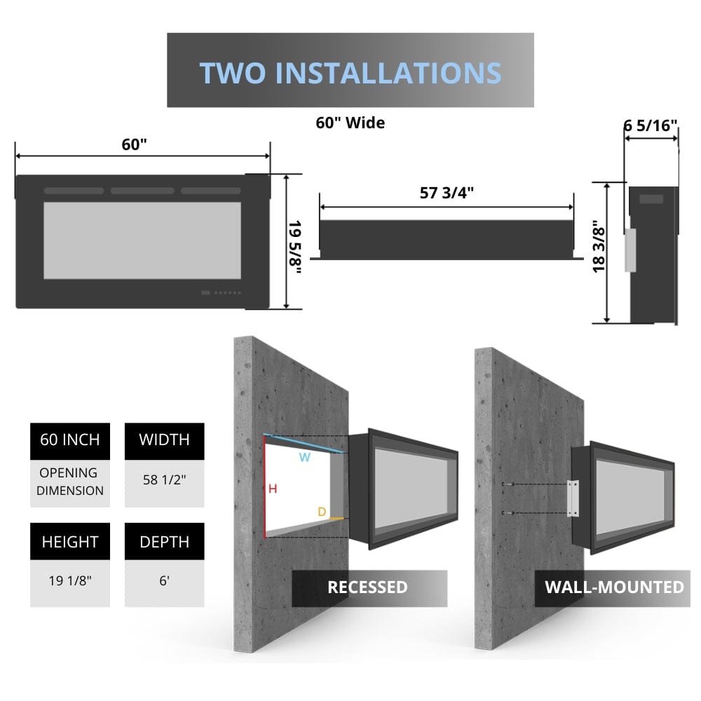 Modern Flames Orion Slim 60-Inch Electric Fireplace Specs