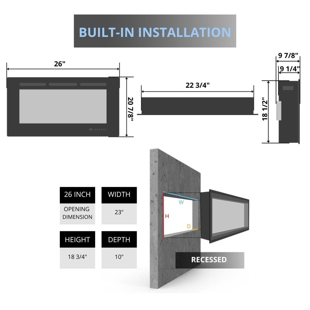 Modern Flames Redstone 26-Inch electric fireplace specs
