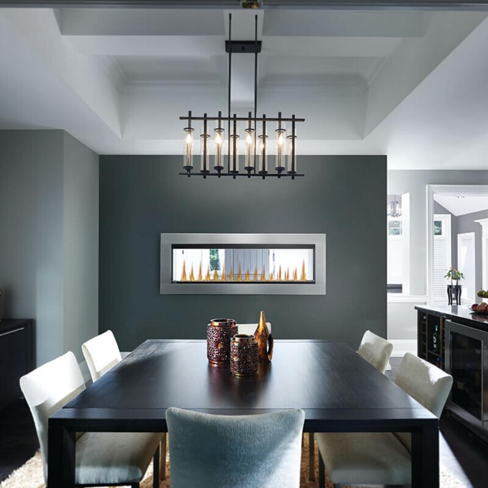 Napoleon CLEARion Elite See-Through Electric Fireplace In a Dining Area